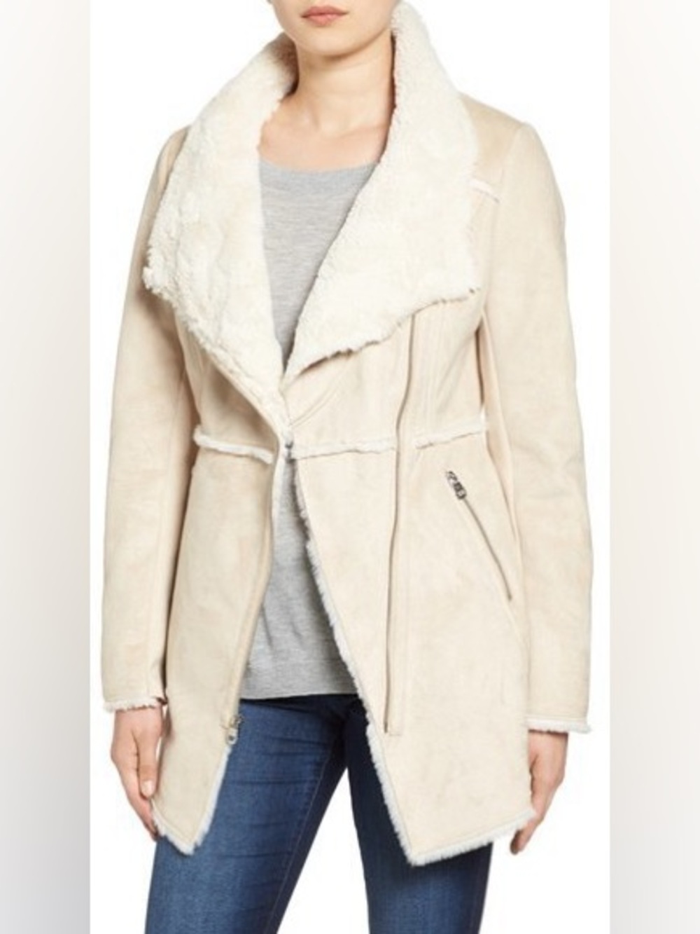 Jessica Simpson Cream Faux Shearling Zip-Front Jacket
